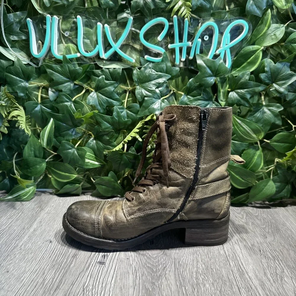 Taos Crave Gray Distressed Genuine Leather Lace Up Combat Boots Size 38 7-7.5